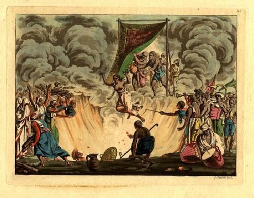 Традиция Хоронить жену вместе с мужем. В Индии был широко распространён обычай самосожжения вдовы вместе с покойным мужем