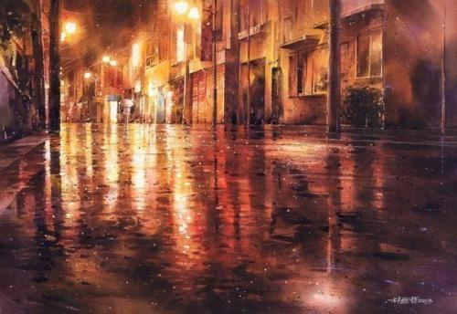 Уличная жизнь в акварелях Lin Ching - Che. 02