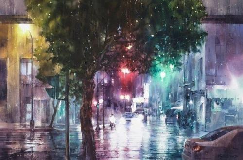 Уличная жизнь в акварелях Lin Ching - Che. 04