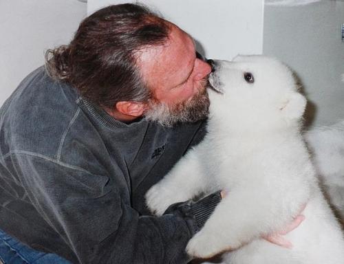 Необычная дружба.

Марк эббот думас - единственный человек в мире, способный находиться в такой непосредственной близости от полярного медведя.  