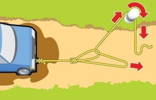 Наглядная схема, как вытащить застрявший автомобиль в одиночку. 03