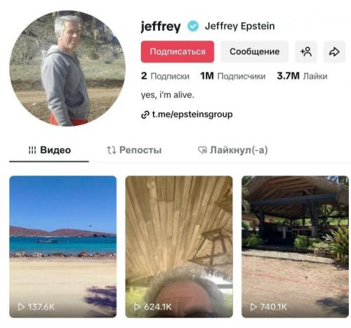 В Tiktok аккаунт посвященный джеффри Эпштейну получил синюю Галочку версификации.  