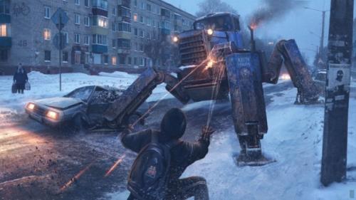 Российский художник представил атмосферную работу - человек - паук в реалиях сибирской провинции. 01