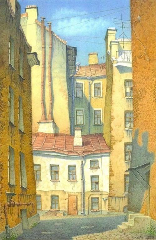 Серия аквapелей Владимира колбасова с его видением Петербурга. 06