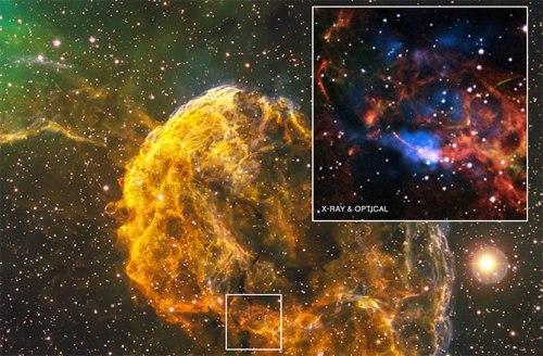 Астрономы обнаружили загадочный пульсар и туманность, рожденные одним взрывом сверхновой. Астрономы обнаружили загадочный пульсар и туманность, рожденные одним взрывом сверхновой.