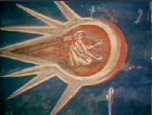 В Косово в монастыре высокие дечаны, построенном в 14 веке есть фреска Распятие Христово. 01