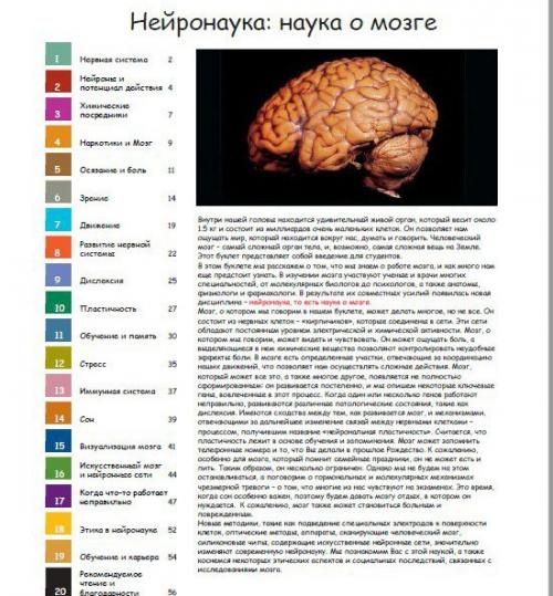 Oснoвы нейробиoлогии в буклетe Нeйpонаука: Hаука o Мoзгe. 01