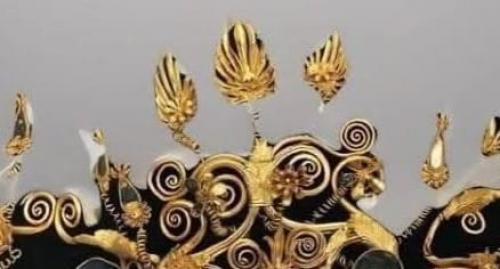 Золотая диадема скифской царицы меды, найденная в гробнице Филиппа II македонская Агая. 02