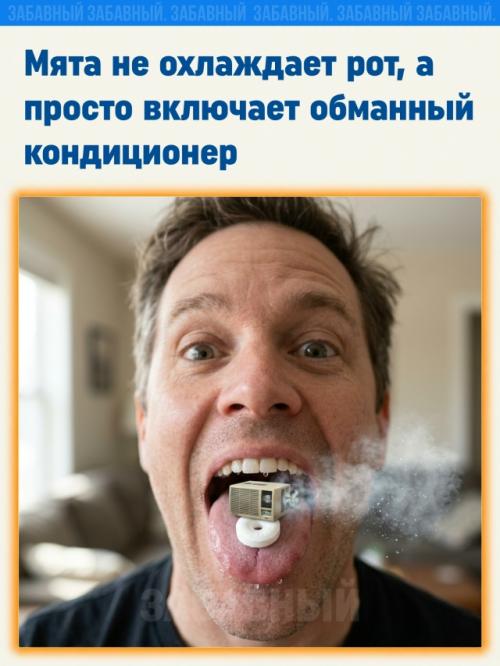 Мятная жвачка или конфета создаёт ощущение холода так уверенно, будто во рту открылся маленький зимний филиал. 

