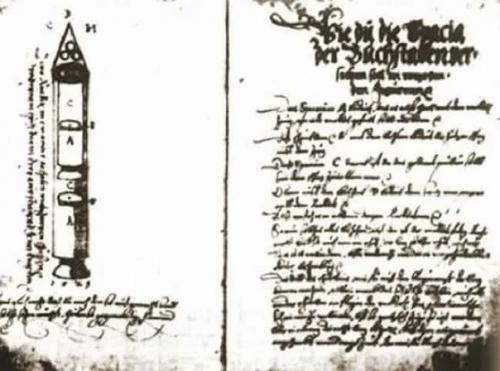 Рукопись XVI века, с изображениями оружия, ракет и других летательных аппаратов. 01 Рукопись XVI века, с изображениями оружия, ракет и других летательных аппаратов. 01