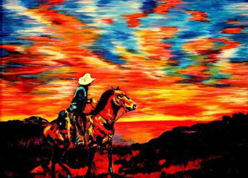 Слепой художник на ощупь красочные полотна создает. 02