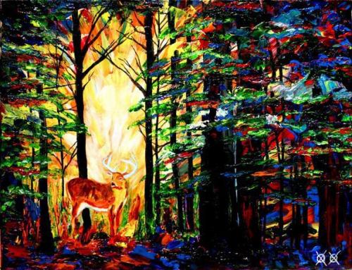 Слепой художник на ощупь красочные полотна создает.