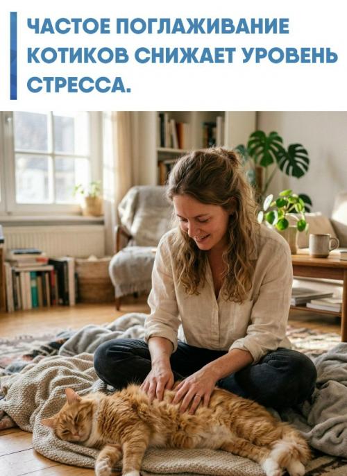Исследователи обнаружили, что уровень кортизола начинает падать уже в первые 60 секунд после того, как человек начинает гладить кота.  