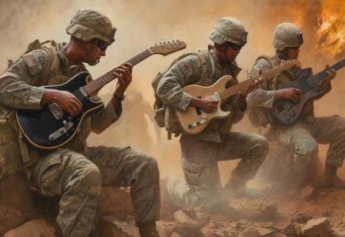 Нейросеть представила, как бы выглядели войны, если бы солдаты использовали гитары вместо автоматов. 08