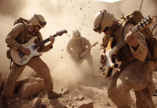 Нейросеть представила, как бы выглядели войны, если бы солдаты использовали гитары вместо автоматов. 02