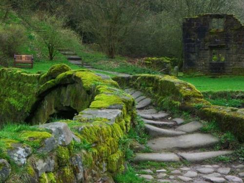 Мост для вьючных лошадей через речку Wycoller Beck в Ланкашире (Англия. 01