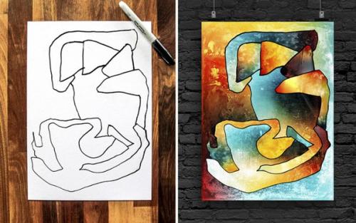 Художник каракули своего 3-летнего сына в абстрактное искусство превращает. 05