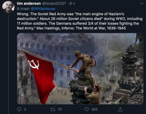 Комментарии под записью белого дома США, где говорится, что нацизм остановили Америка и Британия. 02