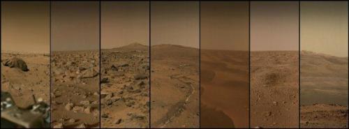 Коллаж снимков поверхности марса от всех аппаратов, когда-либо изучавших его с поверхности.